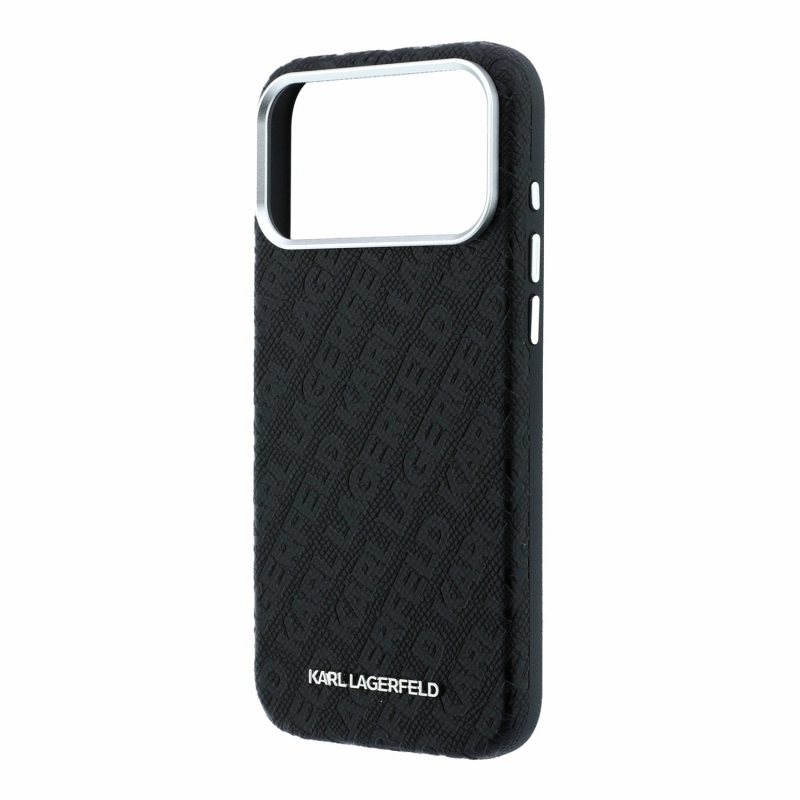 Karl Lagerfeld PU Grained Allover Semi Wrap Magsafe zadný kryt pre iPhone 18 Pro, čierny