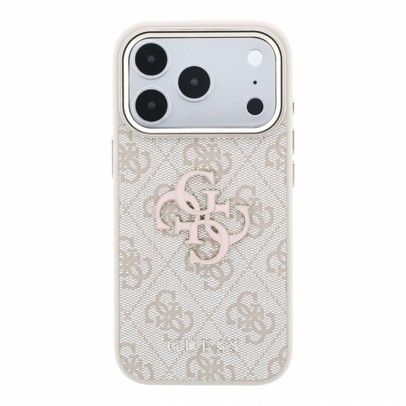 Guess PU 4G Resin Metal Logo – zadný kryt pre iPhone 18 Pro, ružový