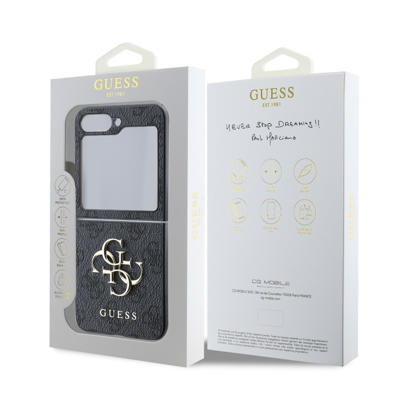 Guess PU 4G Metal Logo Zadný Kryt pre Samsung Galaxy Z Flip 6 Grey