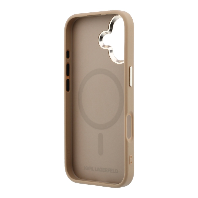 Karl Lagerfeld PU Perforated Gold Dots MagSafe zadný kryt pre iPhone 17, béžový