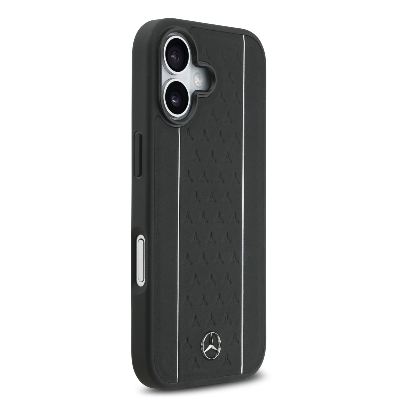 Mercedes Kožený zadný kryt MagSafe so vzorom hviezd a pruhov pre iPhone 17 Black/White