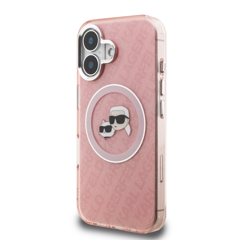 Karl Lagerfeld IML K&CH Heads Repeated Logo MagSafe Zadný Kryt pre iPhone 16 Pink