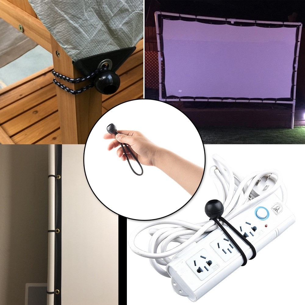 Upínacie gumové lanko s plastovou guličkou pre stan a plachty 15,5 cm (10 ks) - čierne