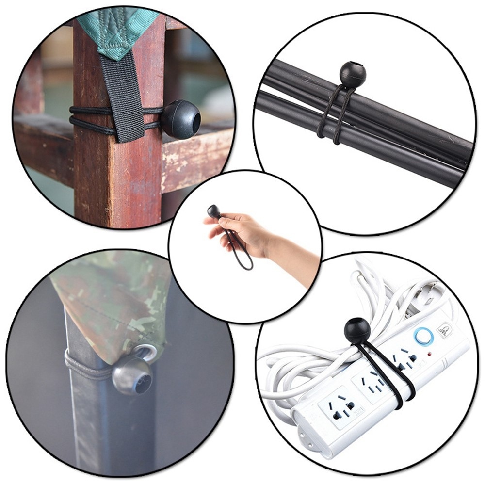 Upínacie gumové lanko s plastovou guličkou pre stan a plachty 15,5 cm (10 ks) - čierne