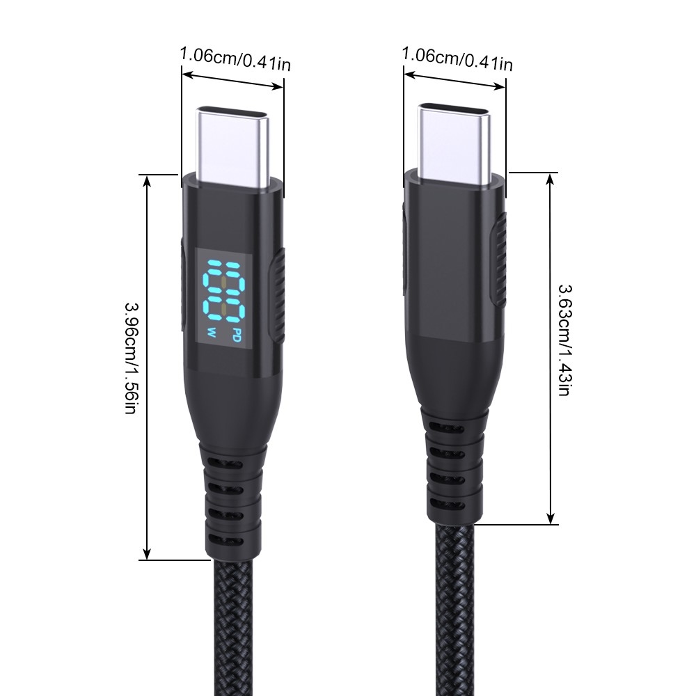 Nylonový kábel USB-C / USB-C s displejom 1m 100W - čierny