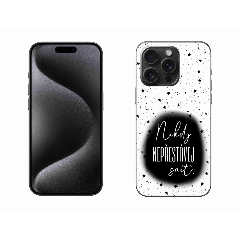 Gélový kryt mmCase na iPhone 15 Pro Max - citát 1 čiernobiele pozadie