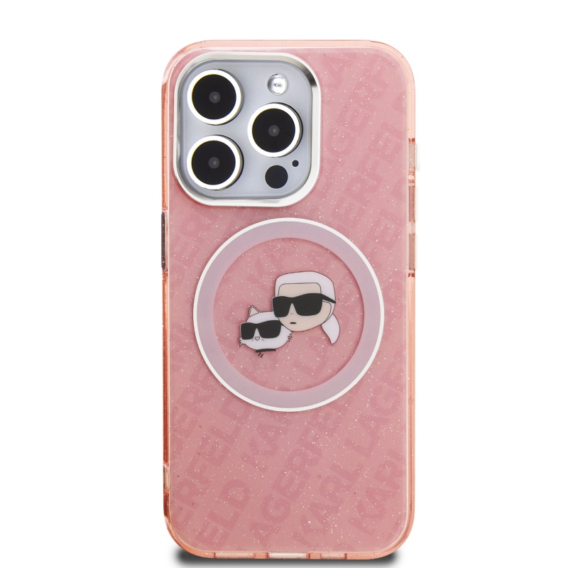 Karl Lagerfeld IML K&CH Heads Repeated Logo MagSafe Zadný Kryt pre iPhone 15 Pro Pink