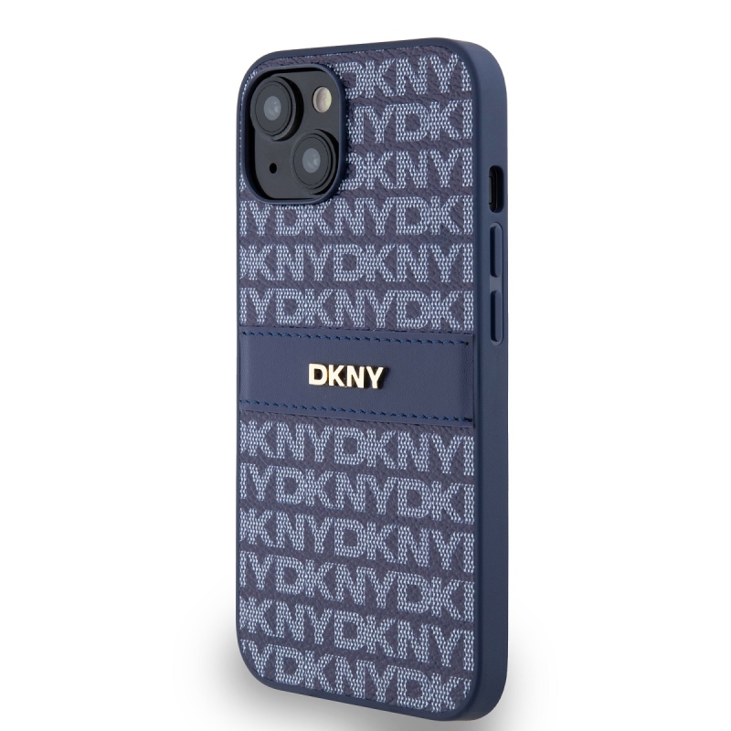 DKNY PU Leather Repeat Pattern Tonal Stripe Zadný Kryt pre iPhone 14 Blue