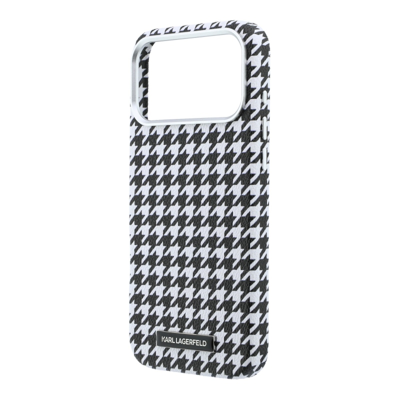 Karl Lagerfeld PU Houndstooth Resin Plate Zadný kryt MagSafe pre iPhone 17 Pro Max Black