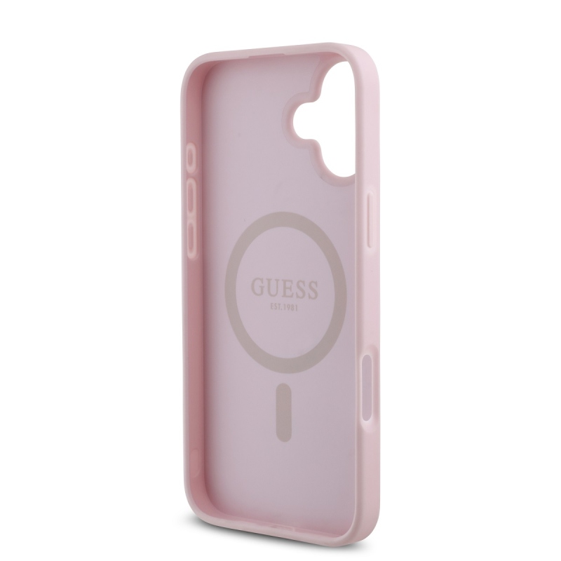 Guess PU Grained 4G Small Metal Logo MagSafe Zadný Kryt pre iPhone 16 Pink