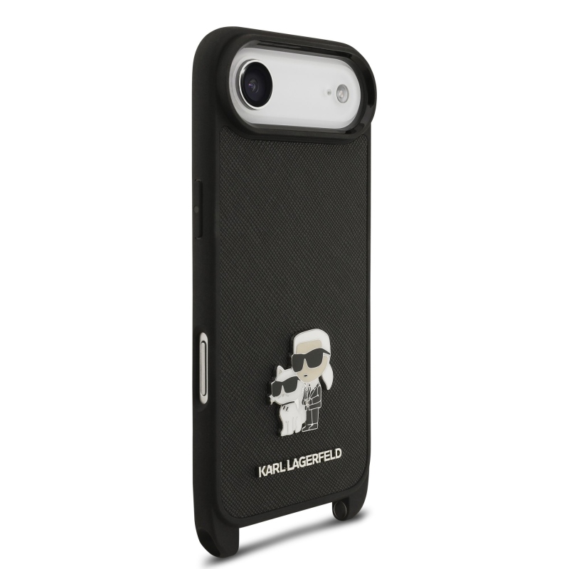 Karl Lagerfeld Saffiano Crossbody Strap Metal Karl and Choupette Zadný kryt pre iPhone Air Black