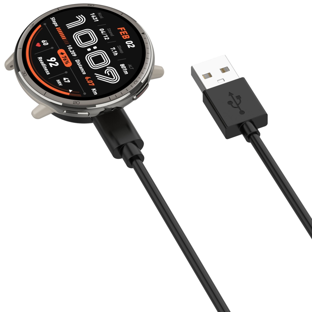 USB-A nabíjací kábel Pro Amazfit Active 2/Bip 6 1m - čierny
