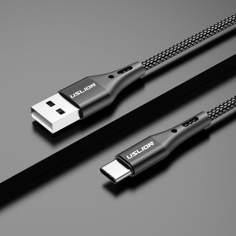 USLION tkaný USB kábel Type-C pre nabíjanie a synchronizáciu / 1m - čierny