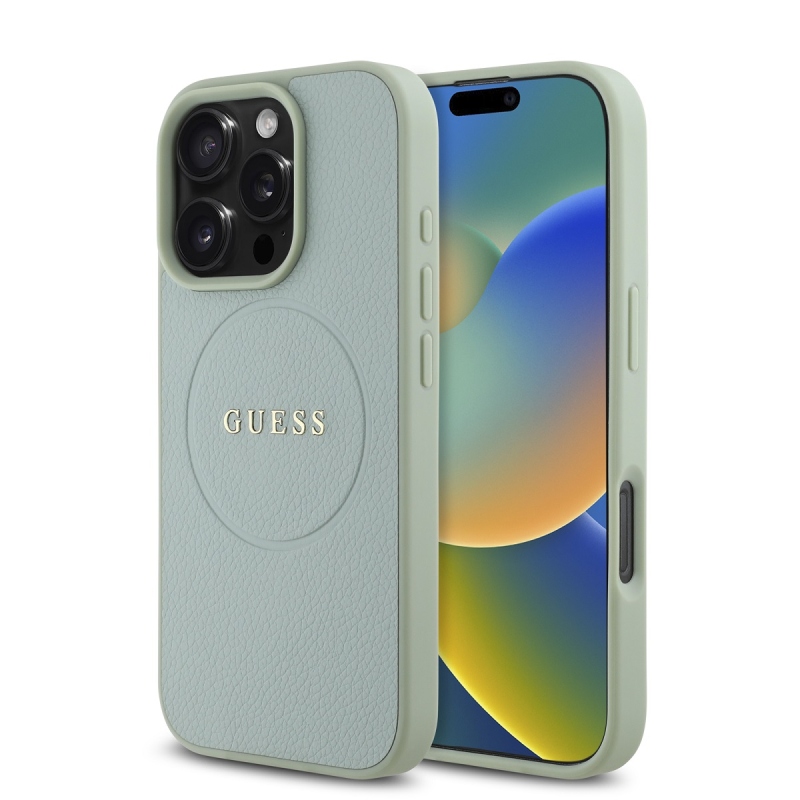 Guess PU Grained Classic Logo MagSafe Zadný Kryt pre iPhone 16 Pro Max Green