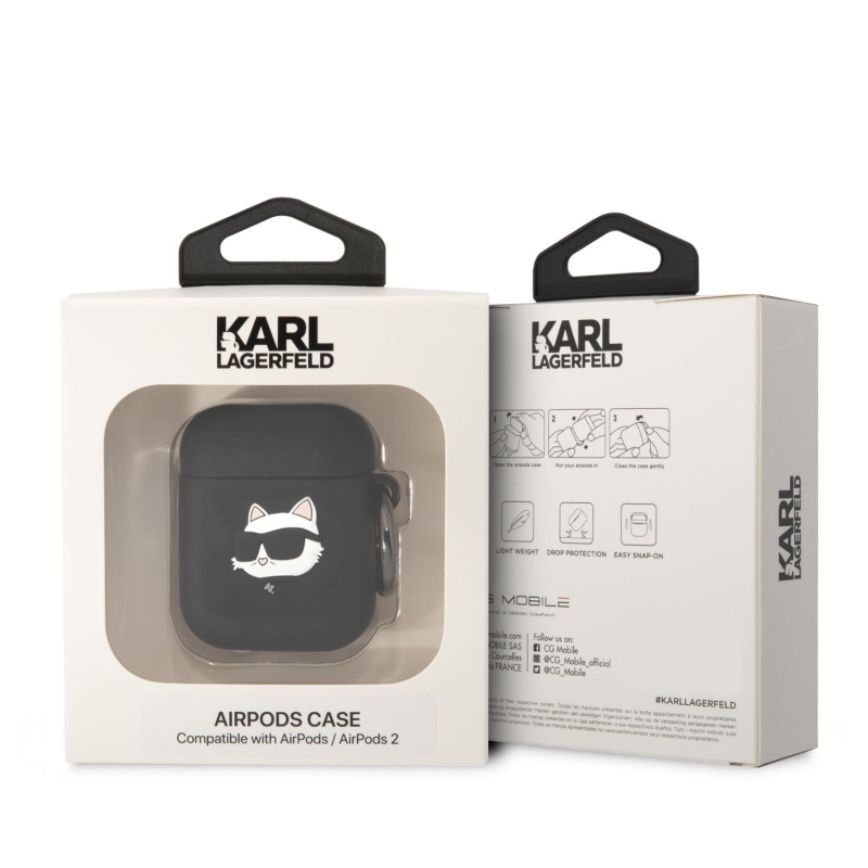 Karl Lagerfeld 3D Logo NFT Choupette Head Silikónové Puzdro pre Airpods 1/2 Black