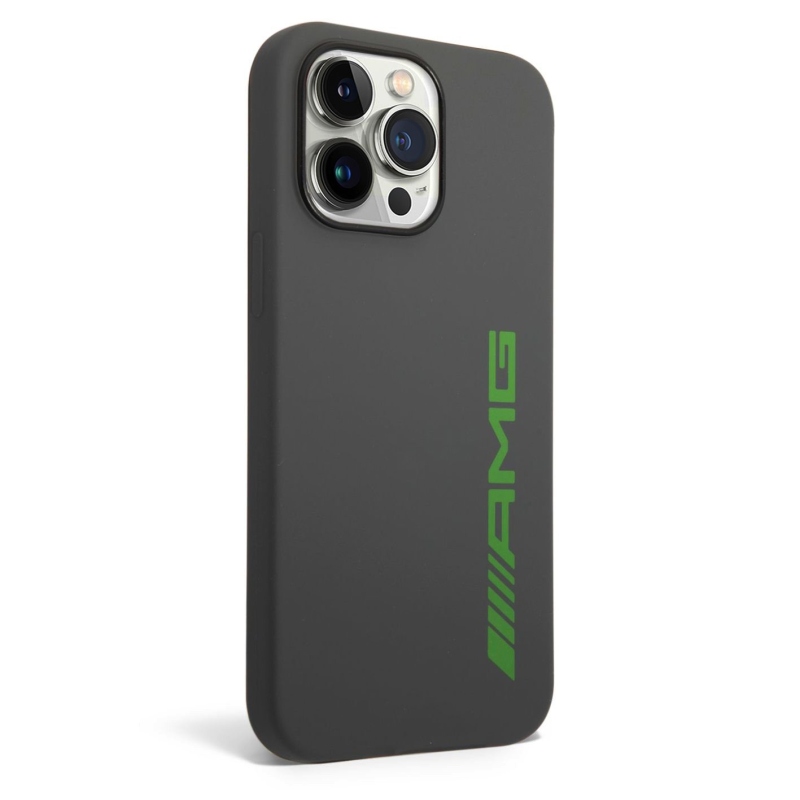 AMG Liquid Silicone Green Logo Zadný Kryt pre iPhone 14 Pro Max Grey
