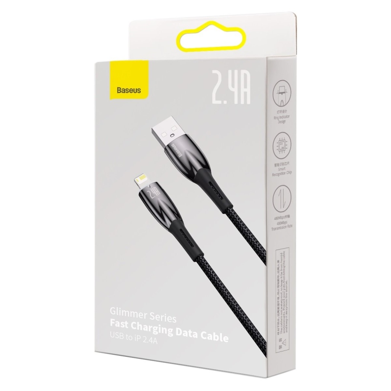 Baseus Glimmer Series Fast Charging Dátový Kábel USB-A - Lighting 2.4A 2m Black