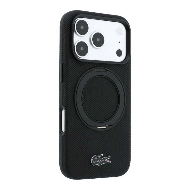 Lacoste PVC Petit Pique Semi Wrap Ring Stand MagSafe zadný kryt pre iPhone 18 Pro Max, čierny