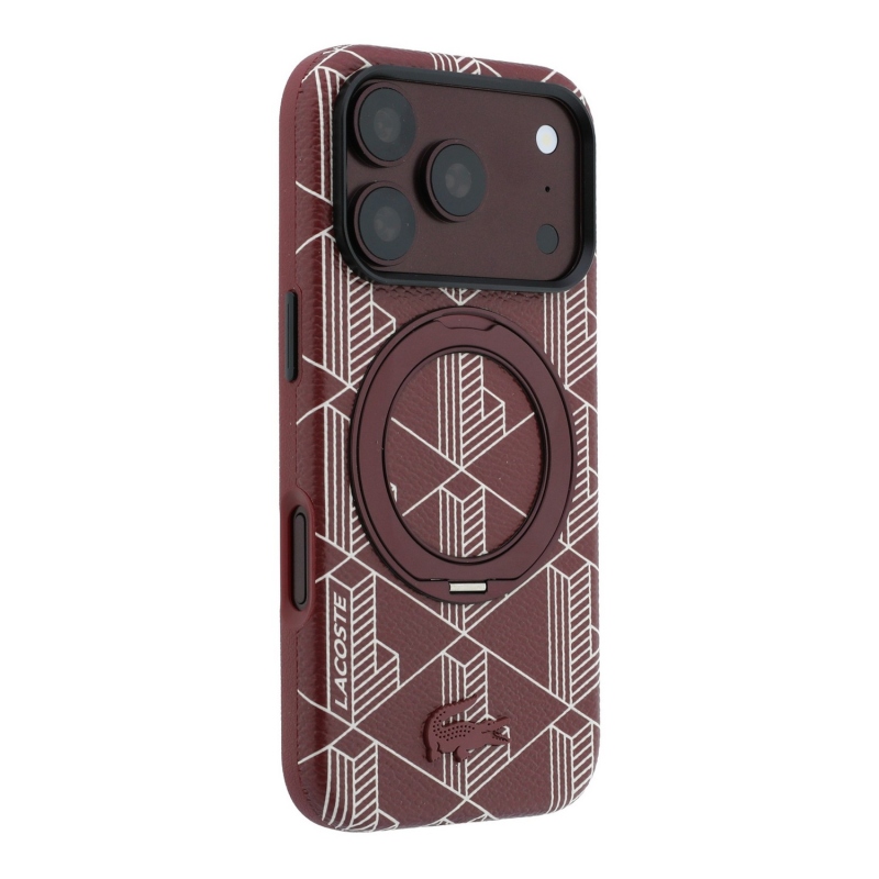 Lacoste PVC Semi Wrap Blend Ring Stand MagSafe zadný kryt pre iPhone 18 Pro, farba Burgundy