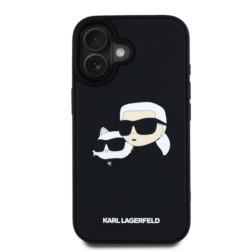 Karl Lagerfeld 3D Rubber Double Heads Zadný Kryt pre iPhone 16 Black