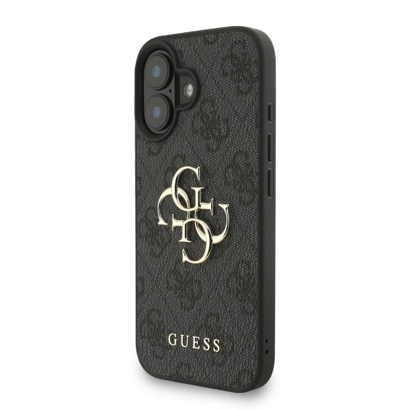 Guess PU 4G Metal Logo Strap Zadný Kryt pre iPhone 16 Black