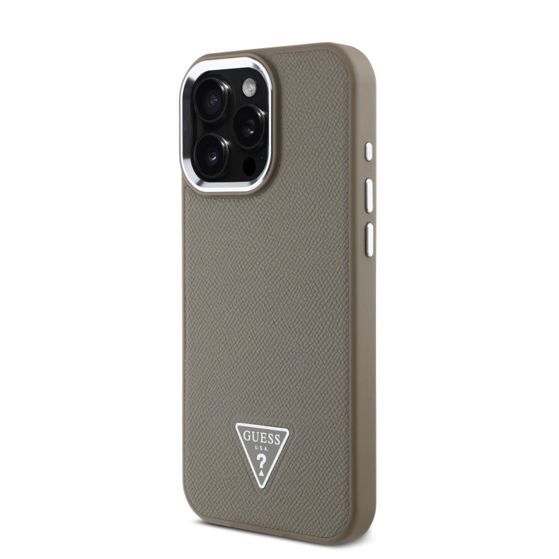 Guess PU Grained Triangle Logo Zadný Kryt pre iPhone 16 Pro Max Brown