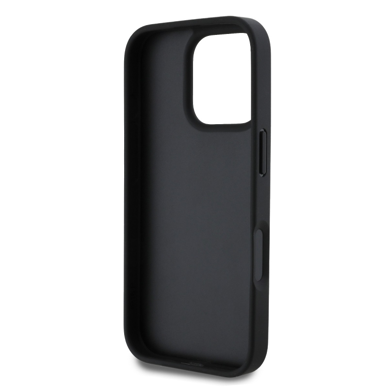Guess PU 4G Strass Triangle Metal Logo Zadný Kryt pre iPhone 16 Pro Black