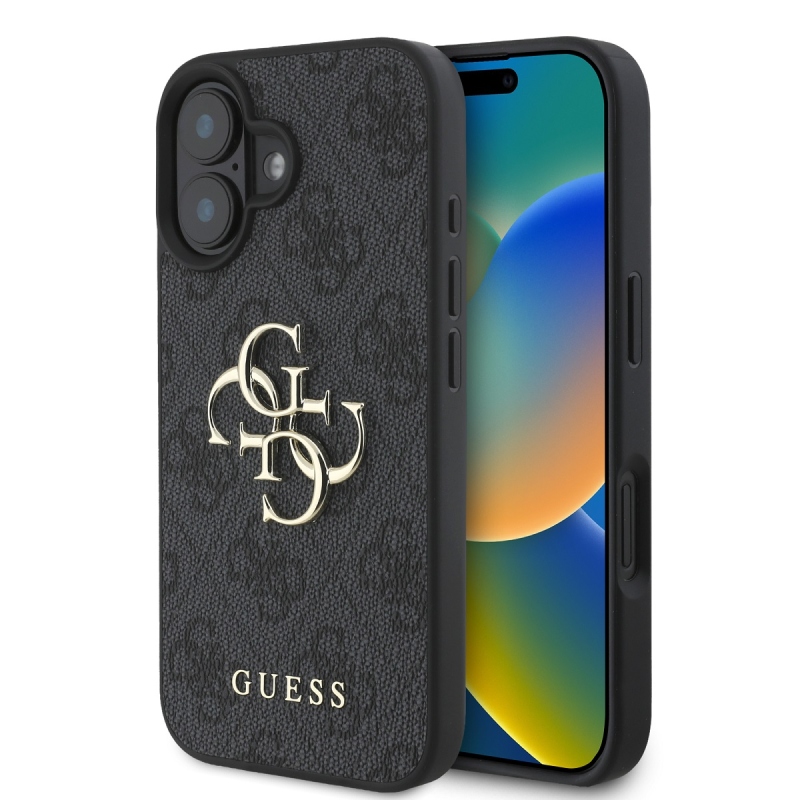 Guess PU 4G Metal Logo Zadný Kryt pre iPhone 16 Plus Grey