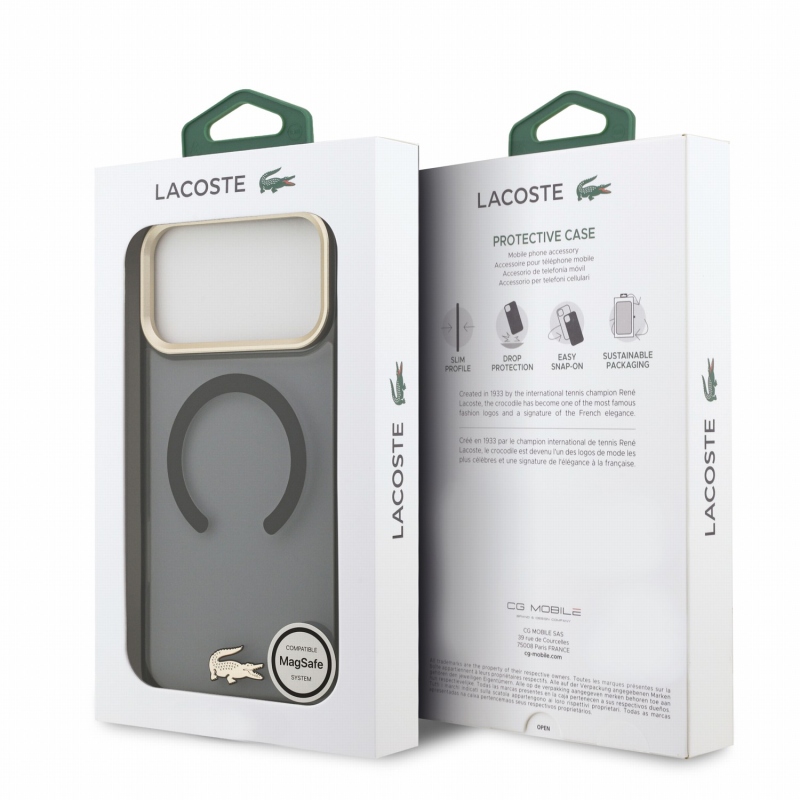 Lacoste IML Shockproof Petit Pique Gold Logo MagSafe zadný kryt pre iPhone 18 Pro Max čierny