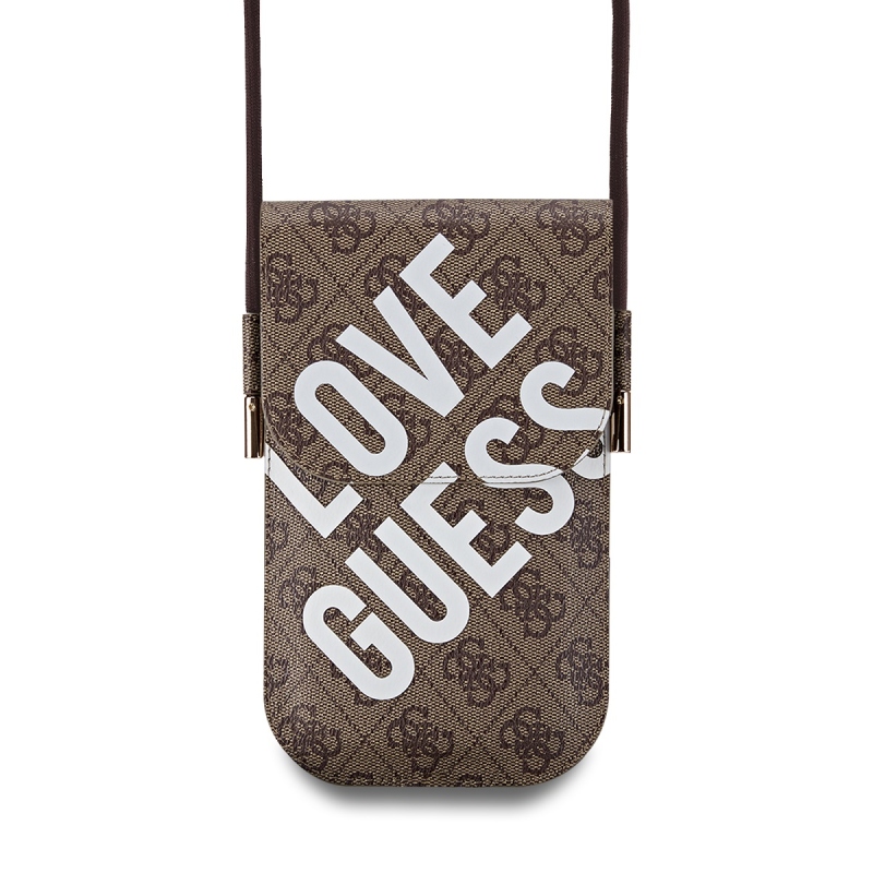 Guess PU 4G Big Love Logo Taška na Telefón Brown