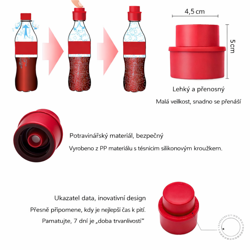 Uzáver s pumpičkou na sýtené nápoje - červený