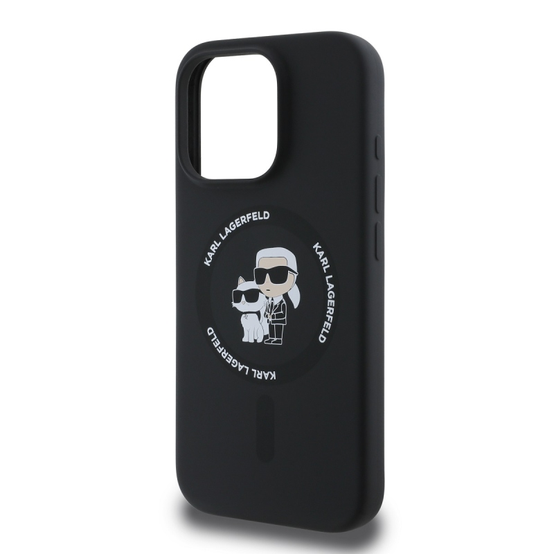 Karl Lagerfeld Liquid Silicone Karl and Choupette MagSafe Zadný Kryt pre iPhone 16 Pro Max Black