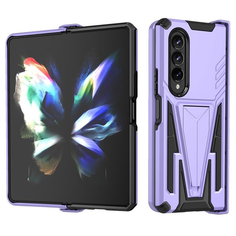 V-shape odolný hybridný kryt s výklopným stojanom na mobil Samsung Galaxy Z Fold4 5G - fialový