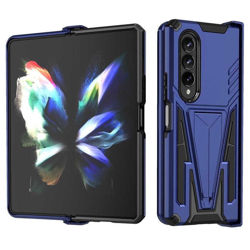 V-shape odolný hybridný kryt s výklopným stojanom na mobil Samsung Galaxy Z Fold4 5G - modrý