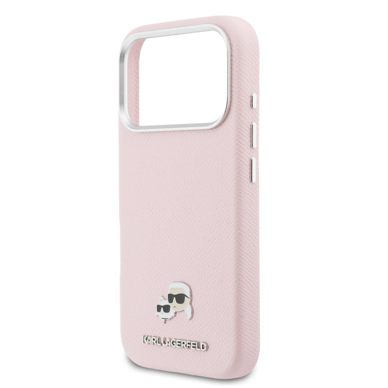 Karl Lagerfeld PU Karl and Choupette Heads Pins MagSafe zadný kryt pre iPhone 17 Pro Max Pink