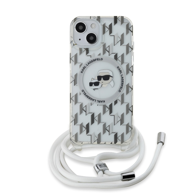 Karl Lagerfeld IML Monogram Crossbody K&CH Heads MagSafe Zadný Kryt pre iPhone 14 Transparent