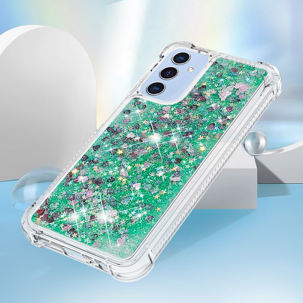 Glitter presýpacie gélový obal na Samsung Galaxy A17 5G - zelený/srdiečka