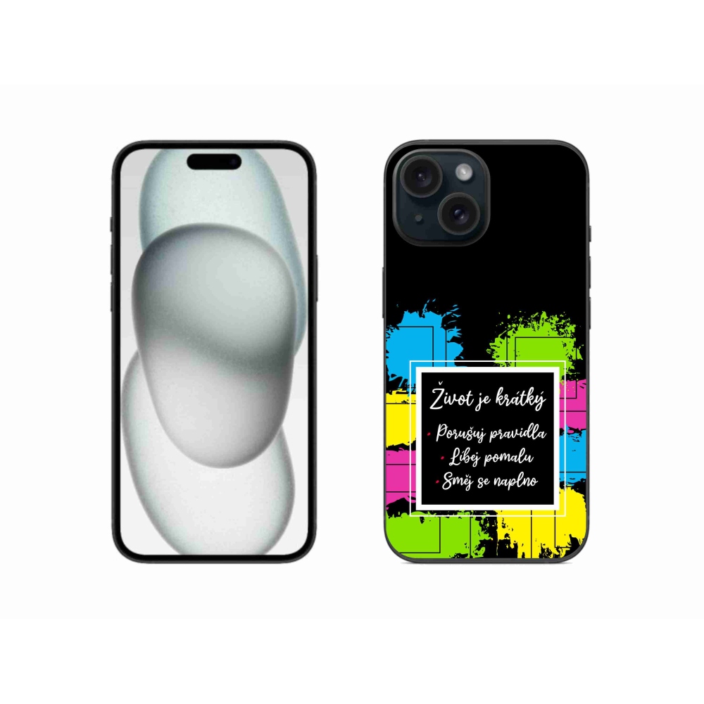Gélový kryt mmCase na iPhone 15 - citát 5 čierne pozadie