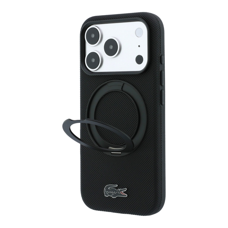 Lacoste PVC Petit Pique Semi Wrap Ring Stand MagSafe zadný kryt pre iPhone 18 Pro, čierny