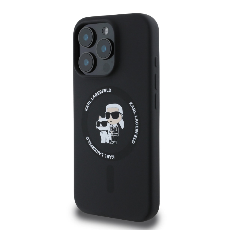 Karl Lagerfeld Liquid Silicone Karl and Choupette MagSafe Zadný Kryt pre iPhone 16 Pro Max Black