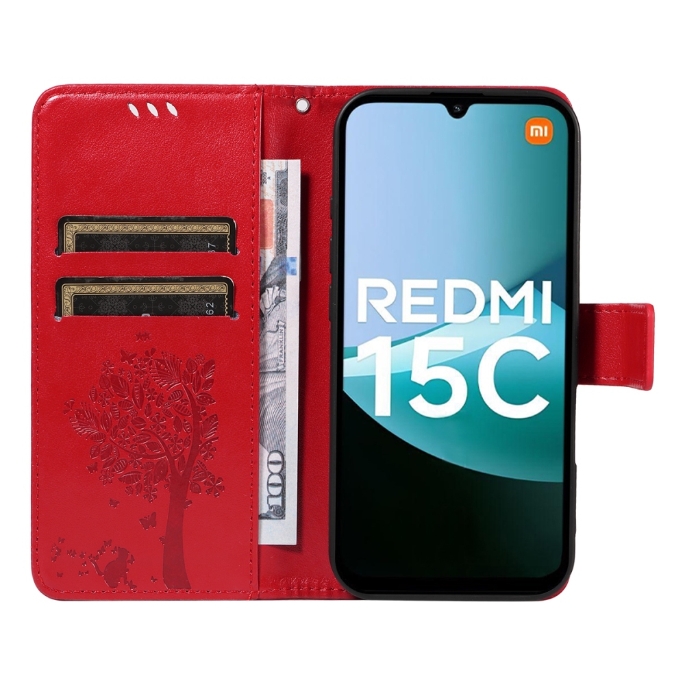 Trees knižkové púzdro na Xiaomi Redmi 15C 4G/5G (173mm) - červené