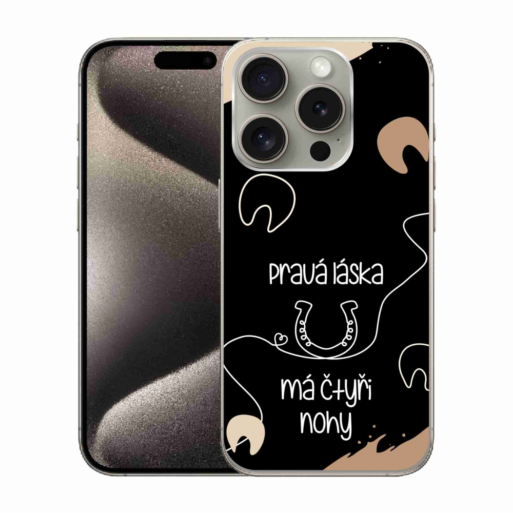 Gélový kryt mmCase na iPhone 15 Pro - konský motív čierne pozadie