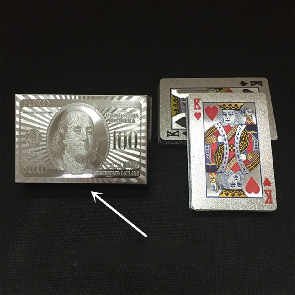 Vodeodolné plastové hracie karty 100 dolárov v striebornom prevedení 54 ks