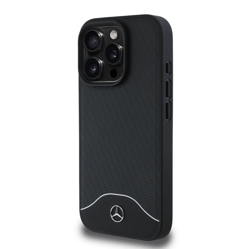 Mercedes Wood Imitation and Smooth Leather MagSafe Zadný Kryt pre iPhone 16 Pro Max Black
