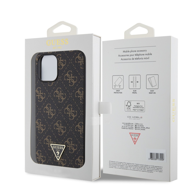 Guess PU Leather 4G Triangle Metal Logo Zadný Kryt pre iPhone 12 Pro Max Black