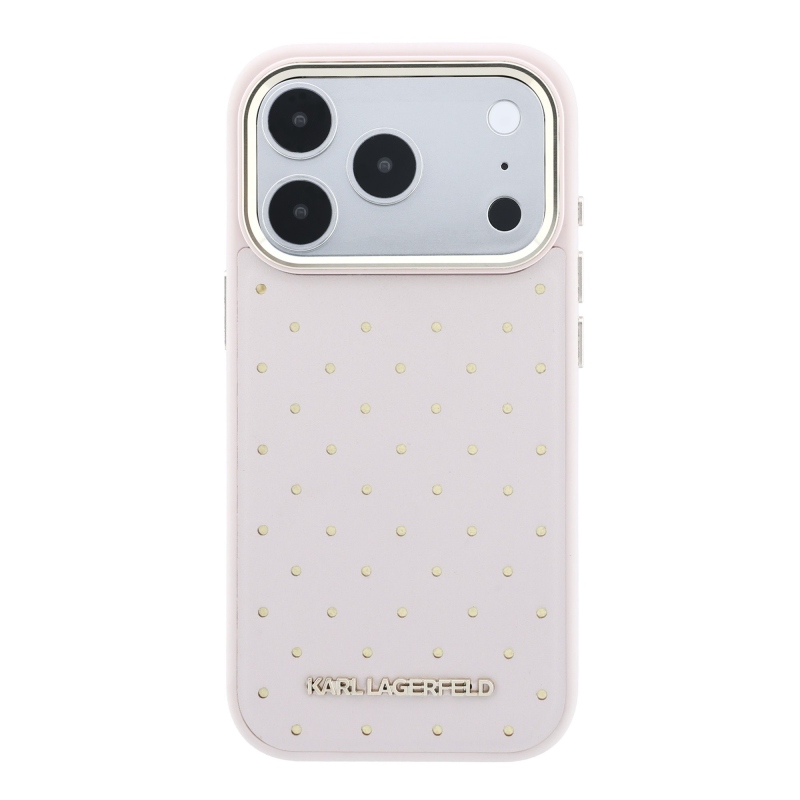 Karl Lagerfeld PU Perforated Gold Dots MagSafe zadný kryt pre iPhone 17 Pro, ružový