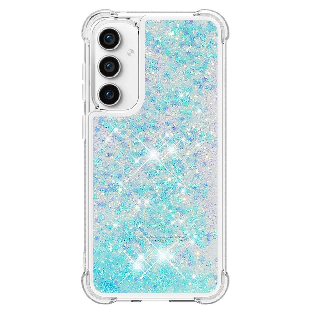 Glitter gélový presýpací obal na Samsung Galaxy S23 FE - modrý/hviezdičky