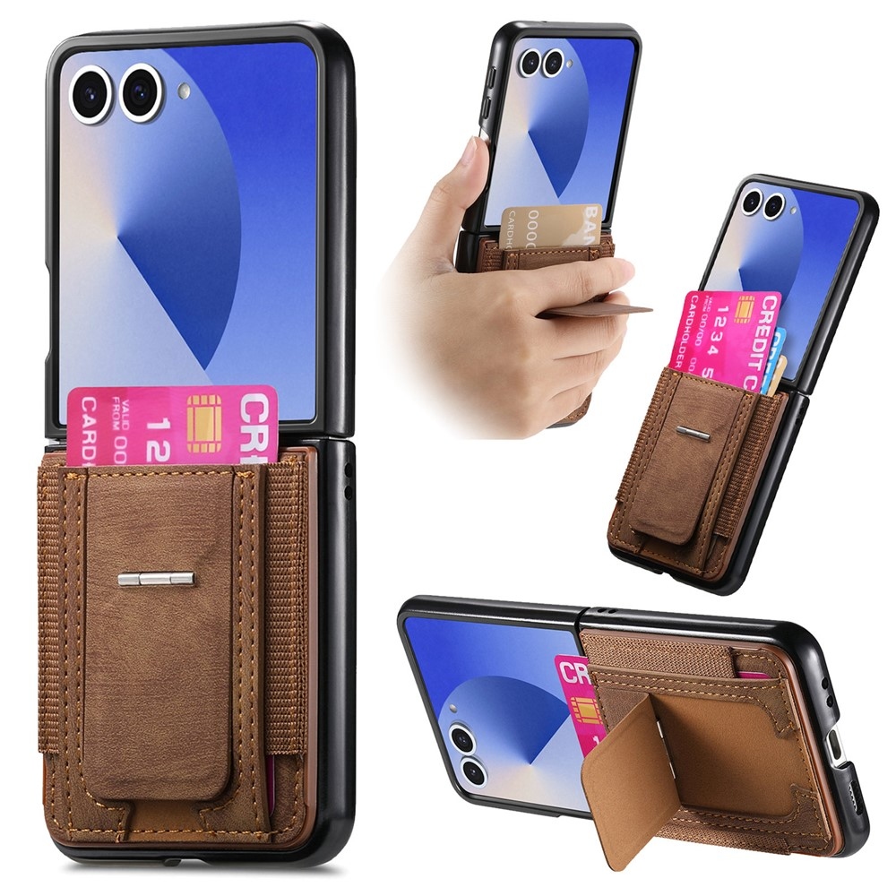 Luxurious plastový kryt s umelou kožou na Samsung Galaxy Z Flip7 5G - hnedý