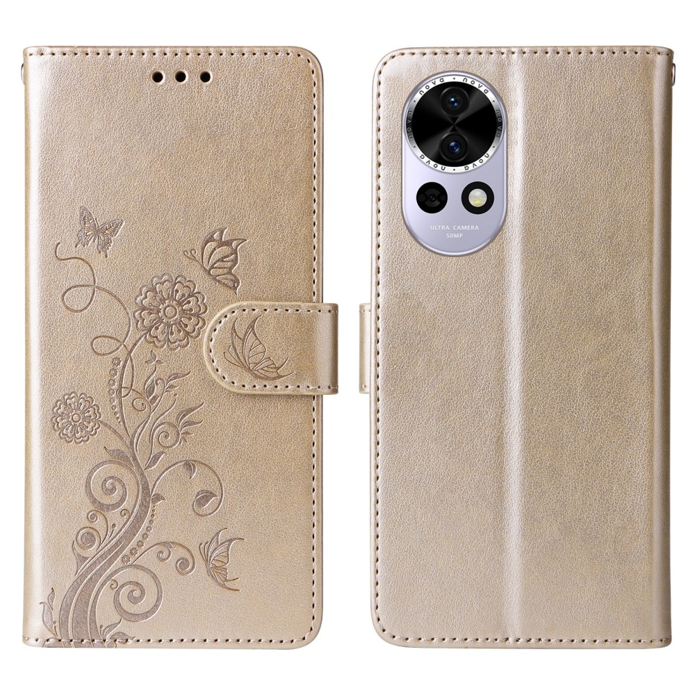 Flowery knižkové puzdro na Huawei Nova 13 5G - zlaté