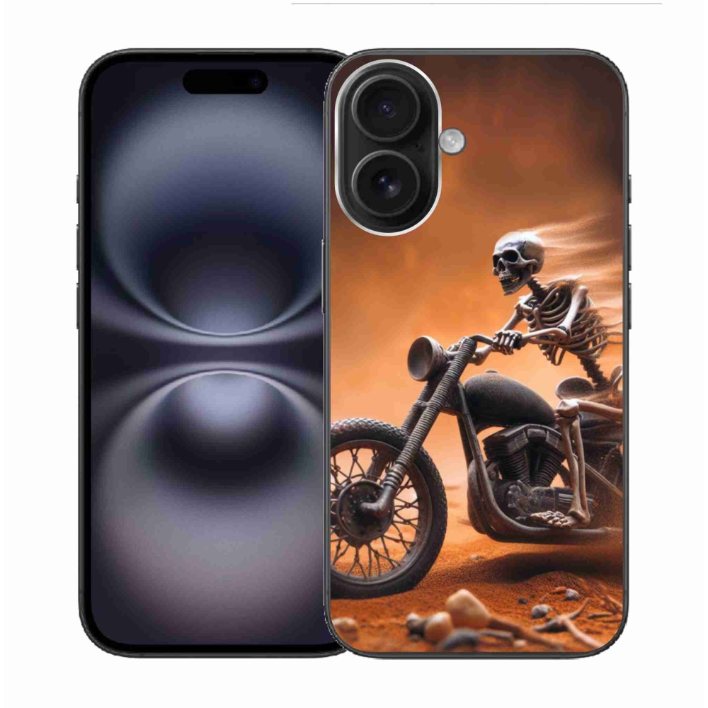 Gélový kryt mmCase na iPhone 16 - kostra na motorke